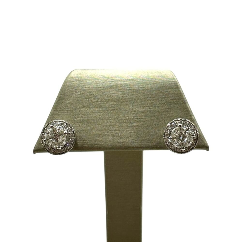 14K White Gold 2cttw Diamond Cluster Earrings with Screw backs (10701)